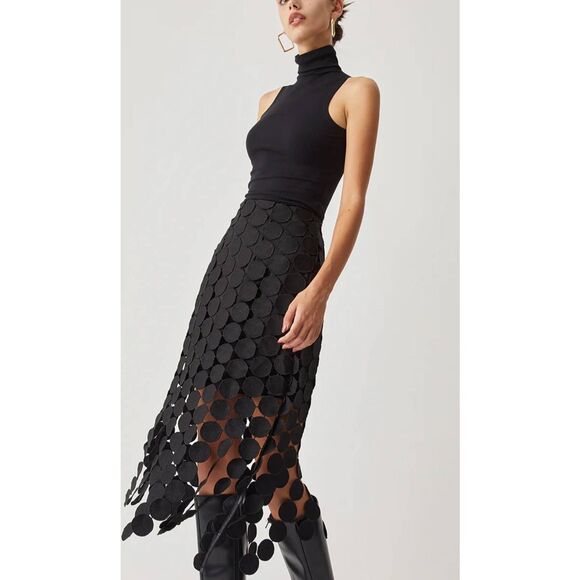 Commense Women's Laser Cut Multi Circle Double Layered Skirt Black Sz Medium NWT - Picture 1 of 7